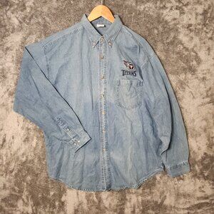 VTG NFL Tennessee Titans Shirt Adult L Blue Long Sleeve Button Up Jean Football